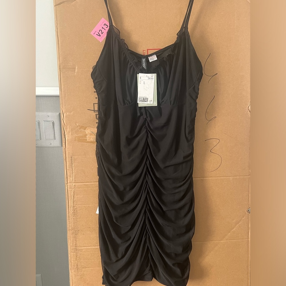 H&M new black rouched mini dress